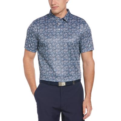 Pga Tour Men's Floral Print Short Sleeve Polo Shirt Blue Large
