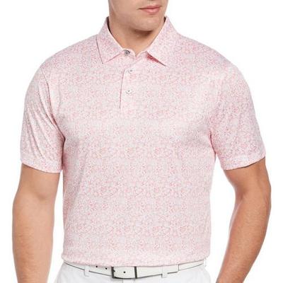 Pga Tour Men's Floral Polo Shirt Pink Large