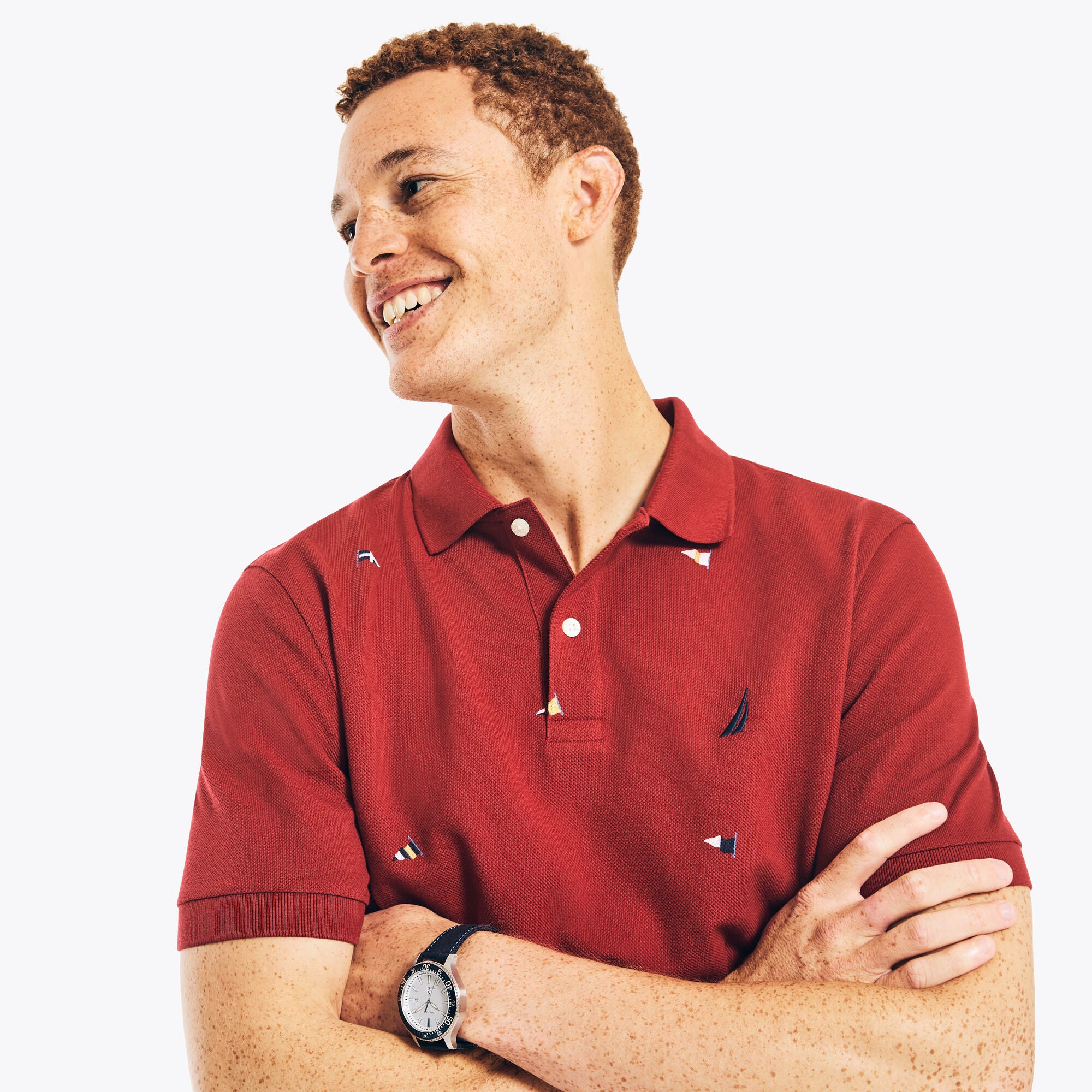 Nautica Mens Classic Fit  Short Sleeve Polo Shirt Mini Biking Red Medium