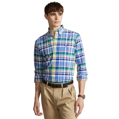 Polo Ralph Lauren Mens Classic Fit Oxford Button Down Shirt Blue Plaid Medium