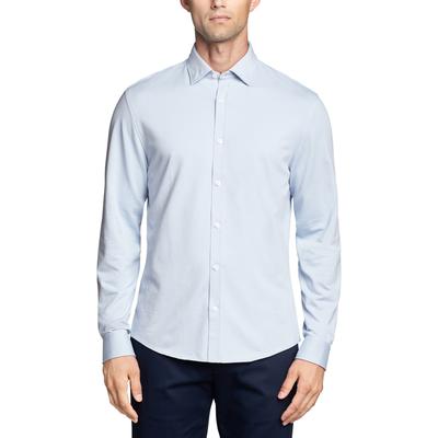 Michael Kors Mens Slim fit Long Sleeve Button-Up Shirt Small Blue Solid