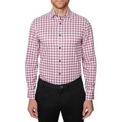 Construct Men's Slim Fit Check Print Button Down Dress Shirt Red Medium