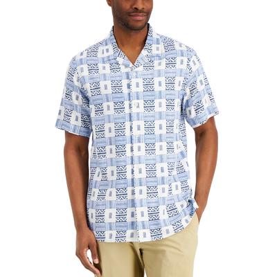Club Room Men's Tribal Etch Button Down Shirt Blue White Medium