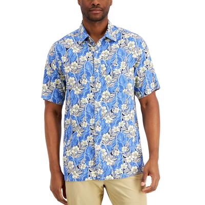 Club Room Mens Twinkle Tropical Button Down Shirt Blue Medium