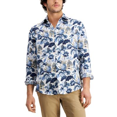 Club Room Men's Regular fit Floral Linen Button Down Shirt Xl Twinkle Blue