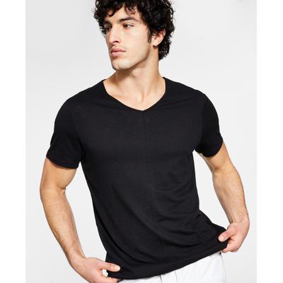 I.N.C. Mens Solid V-Neck Short Sleeve T-Shirt Deep Black XS