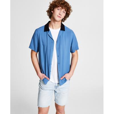 And Now This Mens Regular fit Bowling Shirt Blue XL