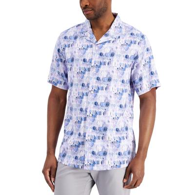 Club Room Mens Brush Stroke Short Sleeve Button Down Shirt Purple Moon Small