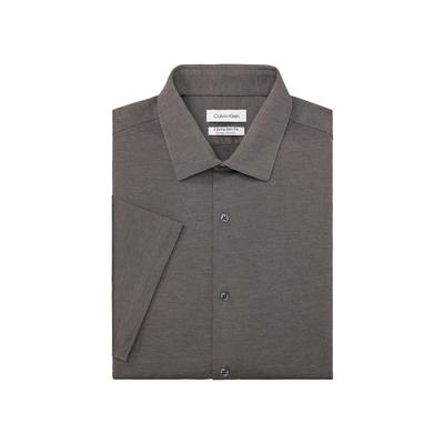 Calvin Klein Mens Stretch Untuck Short Sleeve Button Down Dress Shirt Magnet XS