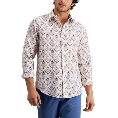 Club Room Mens Pineapple Button Down Shirt Bright White Medium