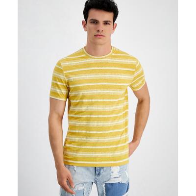 INC International Concepts Mens Striped Crewneck T shirt Yellow Small