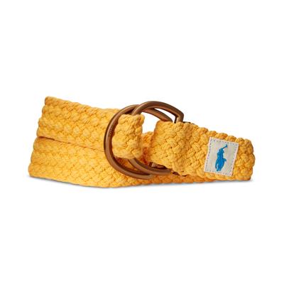 Polo Ralph Lauren Mens Leather Trim Cotton Belt Yellow Medium