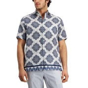 Club Room Men's Medallion Print Linen Shirt Navy  Small