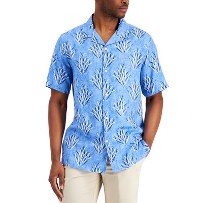 Club Room Men's Neko Floral Short Sleeve Button Up Shirt Large Blue