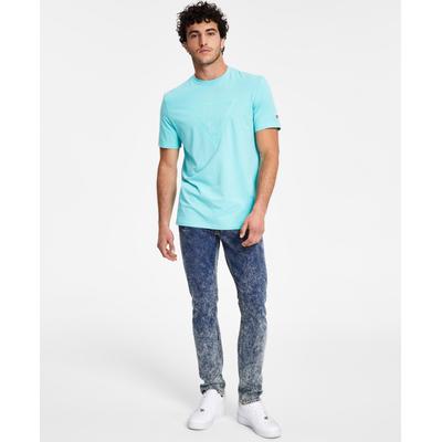 GUESS Mens Tech Dobby Stretch Crewneck T Shirt Pool Blue Large