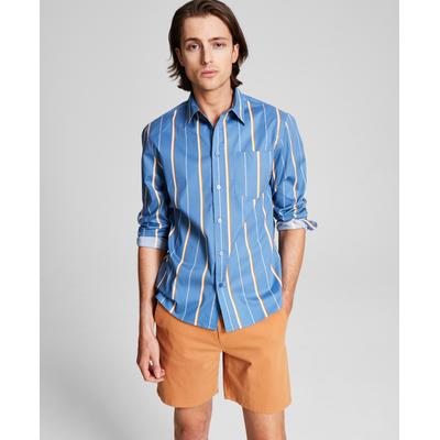 And Now This Men's Regular fit Stripe Button Down Shirt Classic Blue Large