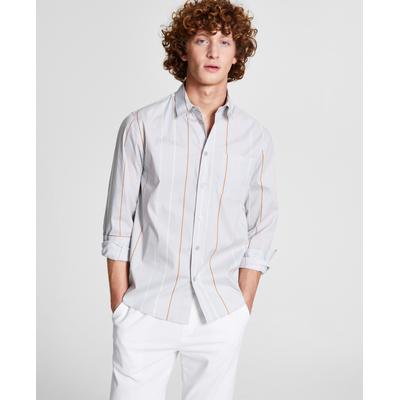 And Now This Men's Regular fit Stripe Shirt Grey Pink Medium