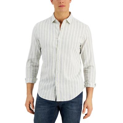 Alfani Mens Casal Stripe Print Button Down Shirt Egret Large