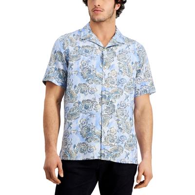 Club Room Men's Short Sleeve Button Down Shirt  Paisley-Print Blue Medium