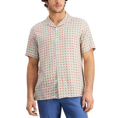 Club Room Mens Medallion Print Short Sleeve Button Down Shirt Red Multi Medium