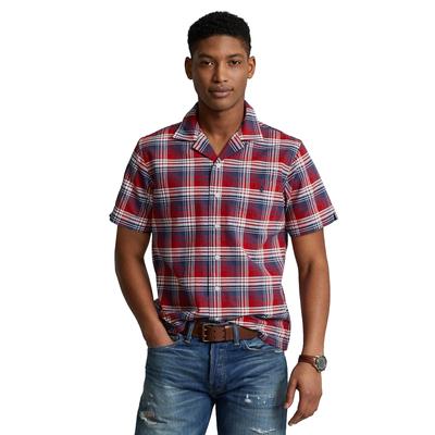 Polo Ralph Lauren Mens Classic Fit Short Sleeve Button Down Shirt Red Blue 2XL