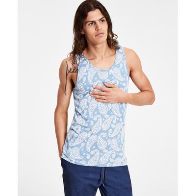 Sun + Stone Mens Paisley Print Tank Blue White Large