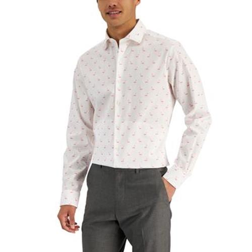 Bar III Mens Flamingo Button Down Dress Shirt White Pink Large