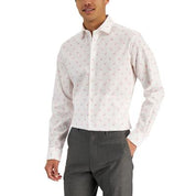 Bar III Mens Flamingo Print Button Down Dress Shirt White Pink Mdium