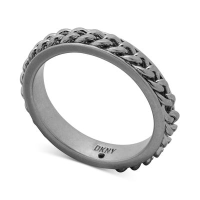 DKNY Mens Silver Tone Curb Chain Ring One Size