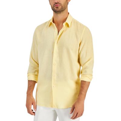 Club Room Mens Linen Button Down Shirt Citron Zest XL