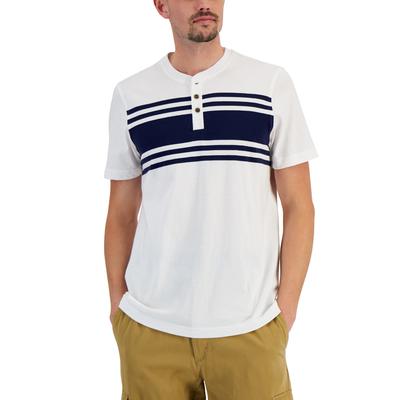 Club Room Men's Stripe Henley Short Sleeve T Shirt Bright White 2XL