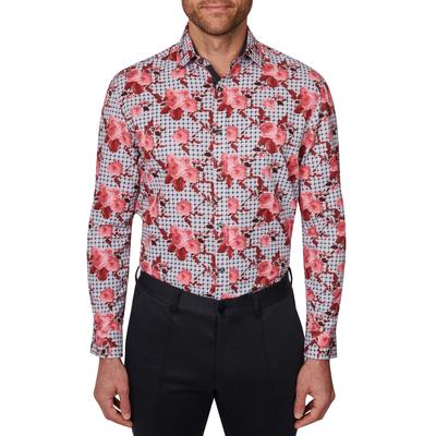 Society of Threads Mens Slim Fit Floral Dress Shirt Grey Small 14 14.5 32 33