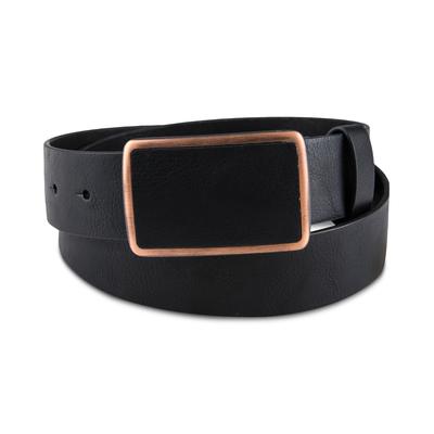 SUN + STONE Men's Bonded Leather Plaque Buckle Belt Black Small 30 32