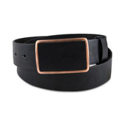 SUN + STONE Men's Bonded Leather Plaque Buckle Belt Black Small 34 36