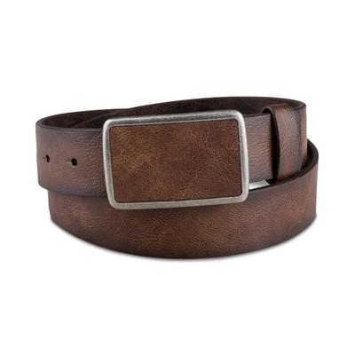 SUN + STONE Men's Bonded Leather Plaque Buckle Belt Brown Small 30 32