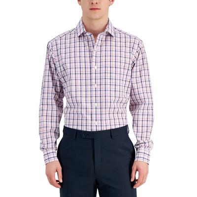 Club Room Mens Plaid Button Down Dress Shirt White Red 15.5 32 33