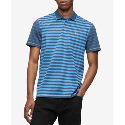 Calvin Klein Mens Striped Monogram Polo Shirt Blue Multi Medium