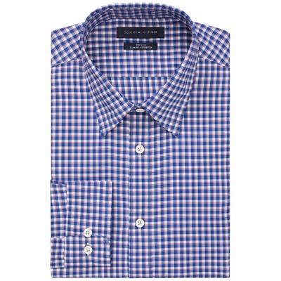 Tommy Hilfiger Men's  Slim Fit Stretch Dress Shirt Cardinal Blue Red Large