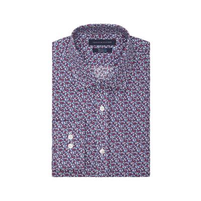 Tommy Hilfiger Men's Th Flex Cool Athletic Fit Dress Shirt Blue Red 17 32 33