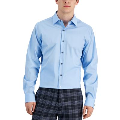Alfani Men Slim fit Dress Shirt Large 16-16.5 32-33 Blue Solid