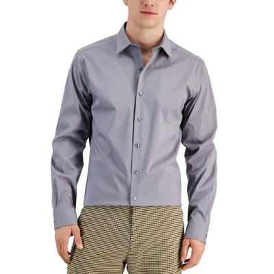 Alfani Mens Slim fit Dress Shirt Medium 15-15.5 32-33 Grey Solid