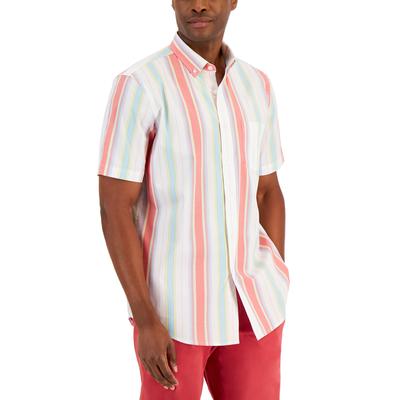 Club Room Mens Sunrise Fade Striped Poplin Shirt White Medium