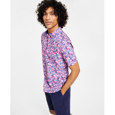 Society of Threads Mens Slim Fit Short Sleeve Button Down Shirt Pink Medium