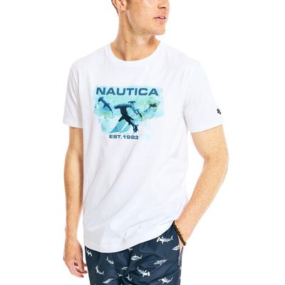 Nautica Mens Shark Week Short Sleeve Crewneck T Shirt White XL
