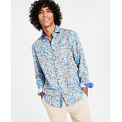 Society of Threads Men's Slim Fit Floral Print Button Down Shirt Blue Large