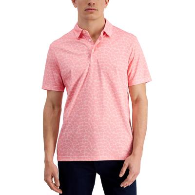 Club Room Mens Hibiscus Print Short Sleeve Polo Shirt Cupid Blush Pink 2XL