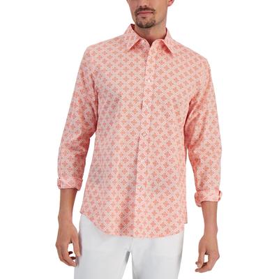 Club Room Men's Regular Fit Medallion Print Shirt Orange Medium