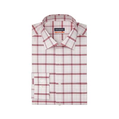 Van Heusen Men's Stain Shield Regular Fit Dress Shirt Plaid Latte RED Large