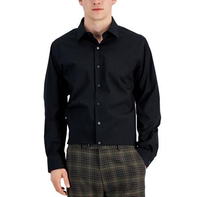 Alfani Mens Slim fit Dress Shirt Large 16-16.5 32-33 Black Solid