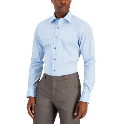 Alfani Mens Space Dye Button Down Dress Shirt Lt Blue White 17 17 12 34 35